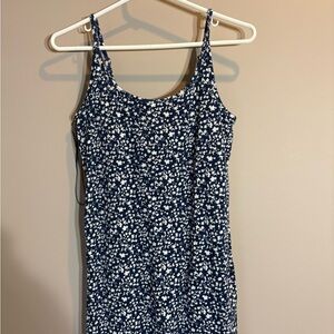 Old Navy Navy Mini Slip Dress with White Floral Print
